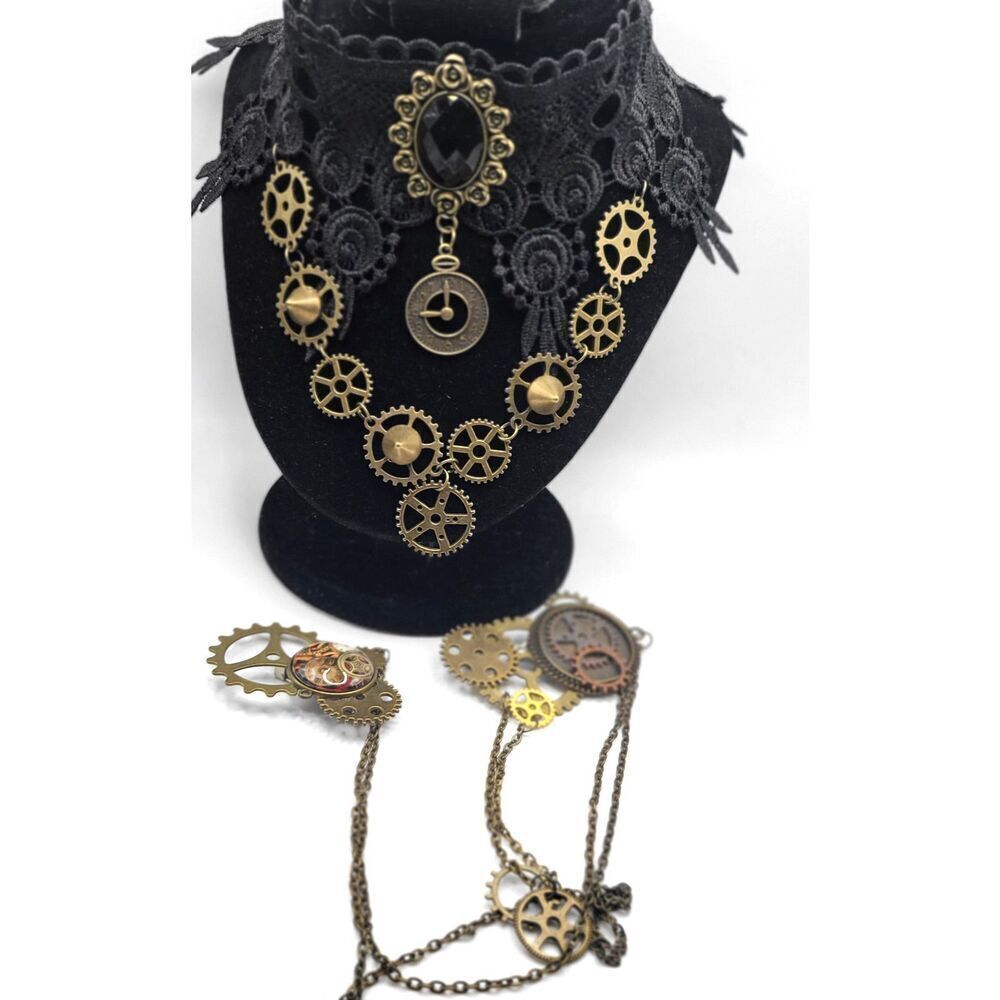 His and Hers Steampunk Choker and Lapel Pins Gothic